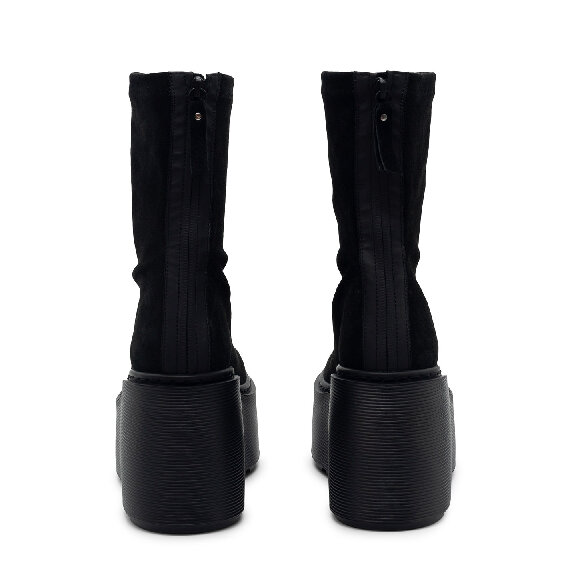 F20 Zeppa Stripy-Tronchetto zip  in crosta elasticizzata nera