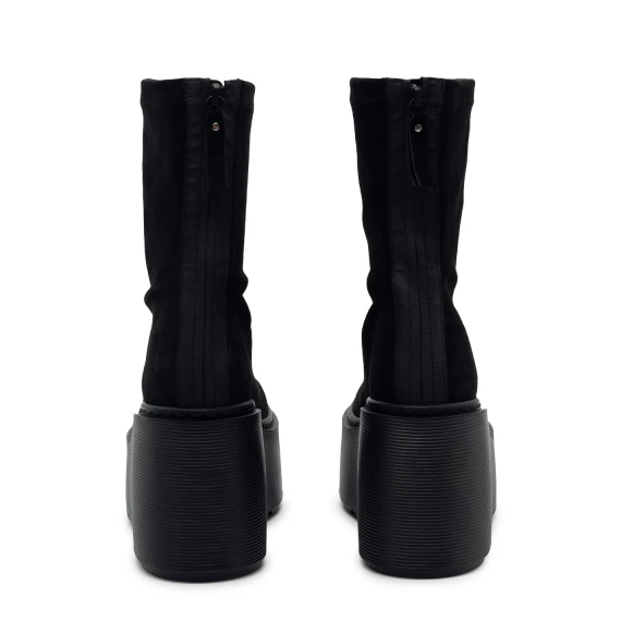 F20 Zeppa Stripy – Black zip ankle boot in stretch suede  