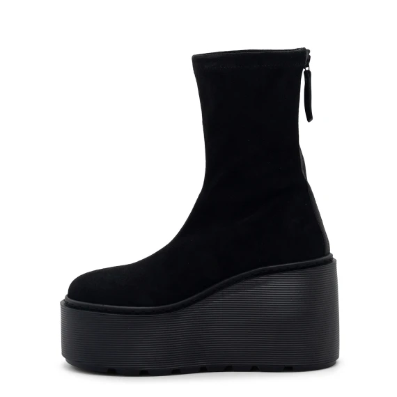 F20 Zeppa Stripy – Black zip ankle boot in stretch suede  